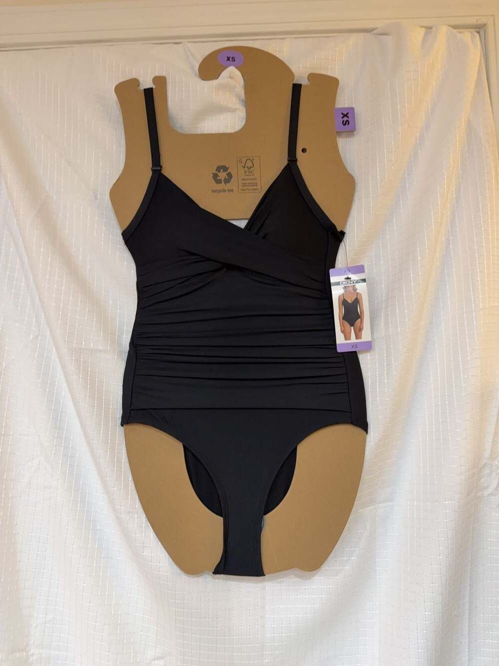 DKNY Ruched Front One-Piece V-Neck Swimsuit in Black